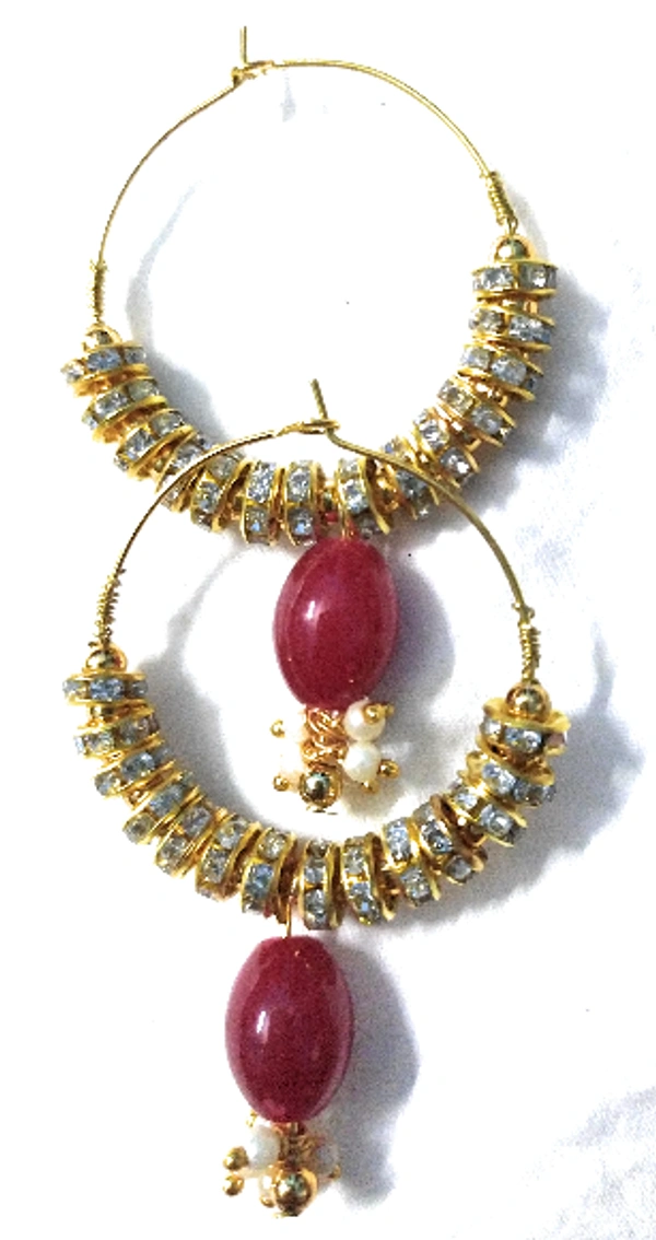 NIBRAS Maroon Rhinestone Spacers Beads Drop Hoop Earrings - B09JGT2J12, 10 gm, 6.5cm x 4cm x 1cm